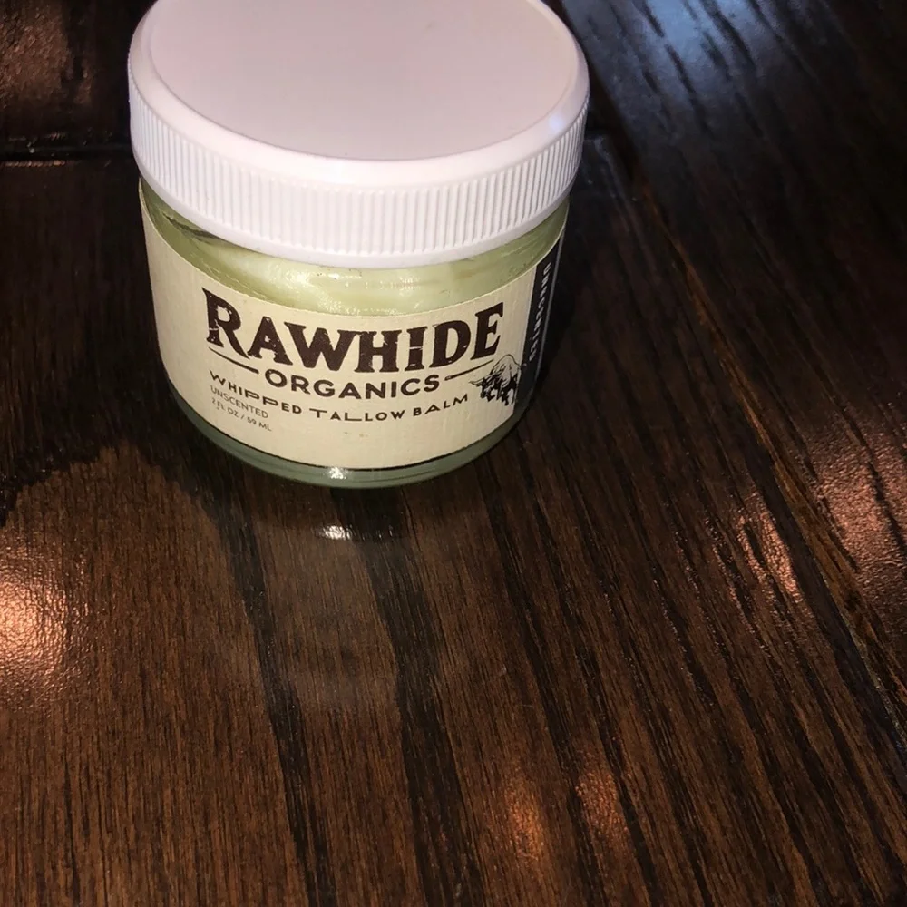 Rawhide organics whipped tallow balm in glass jar